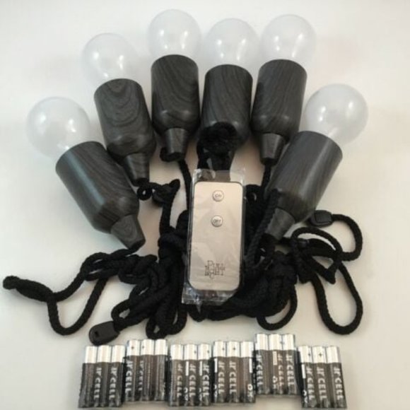 Hanging String LED Lights 6 Ct Indoor Outdoor Remote NEW LED Dark Gray Wood Look - Picture 1 of 4